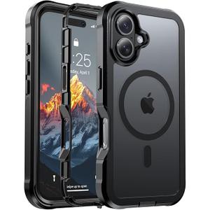 for iPhone 16 case, with [Compatible with MagSafe][Military Grade Drop Protection][Heavy Duty Protection][Non-Slip][Shockproof] with 2-Layer Durable Bumper Phone Case 6.1''-Black