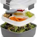 Goodful Stackable Lunch Box Container, Bento Style Food Storage with Removeable Compartments for Sandwich, Snacks, Toppings & Dressing, Leak-Proof and Made without BPA, 56-Ounce, Gray