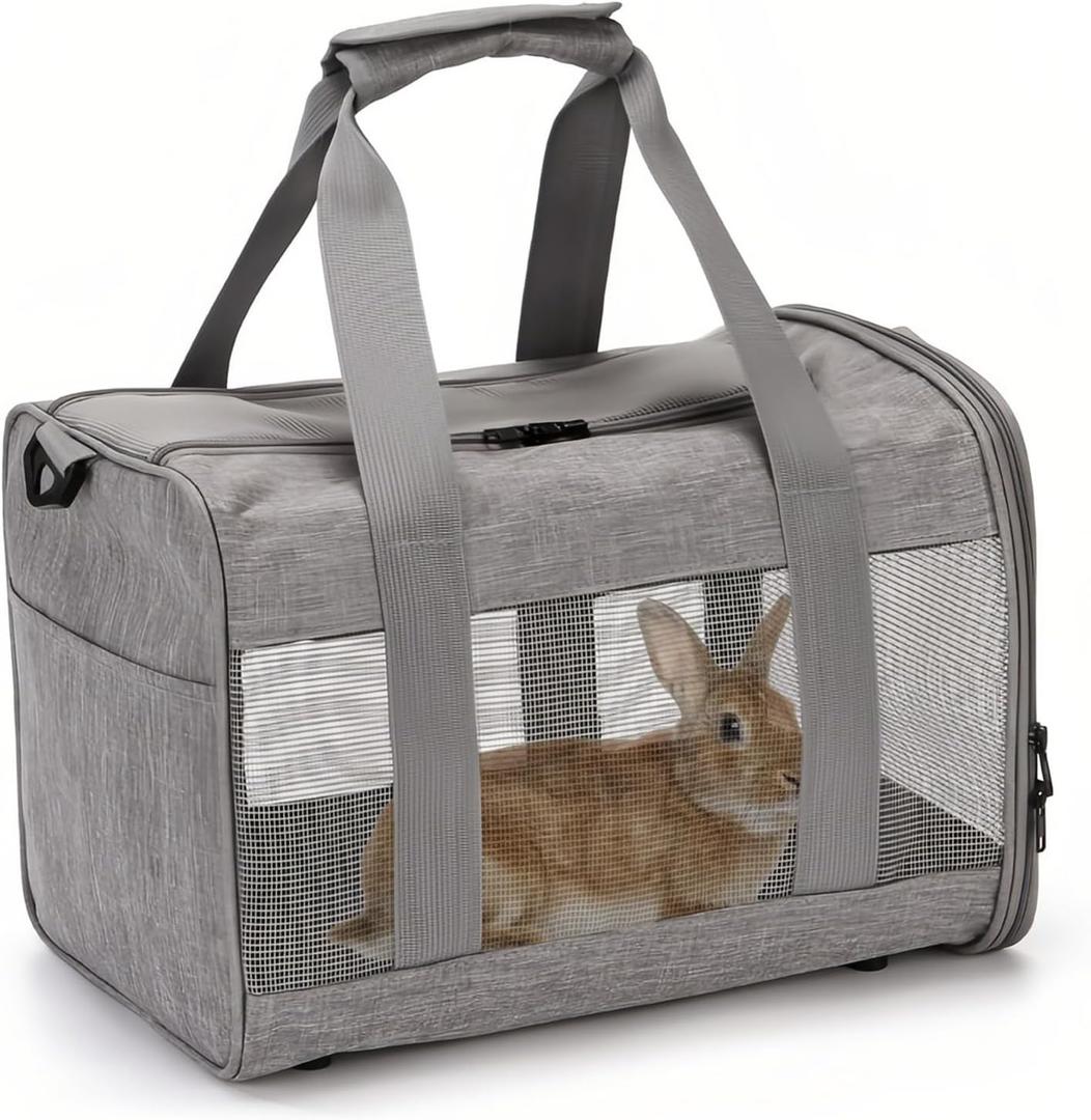 PINVNBY Small Pet Carrier, Guinea Pig Carrier, Bunny Carrier for Travel Camping Outdoor, Breathable Pet Portable Hand Bag for Hamster Bunny Guinea Pig Gray