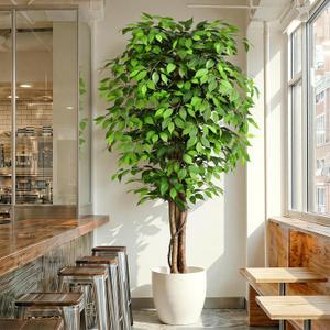 7ft Large Ficus Artificial Trees with Natural Curved Trunks, 84" Tall Lush Faux Tree for Home Decor Indoor, Green Lifelike Fake Ficus Tree Artificial Plants in Pot