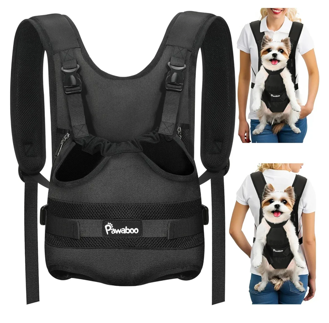 Pawaboo Pet Dog Front Carrier Backpacks, Legs Out Pet Carrier Backpack for Dogs, Adjustable Dog Chest Carriers Purse for Small Medium Dogs Hands Free for Travel Hiking Cycling Camping, M, Black