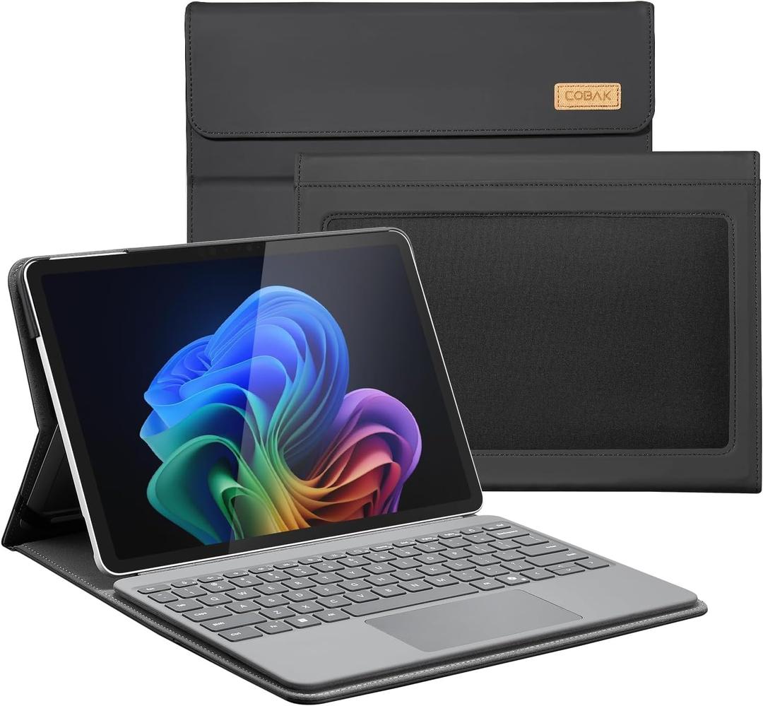 CoBak Case for Microsoft Surface Pro 12" (2025), Premium Business Cover with Multi-Angle Stand, Embedded Stylus Holder, Keyboard Support & Built-in Organizer  Tailored for Professionals,Black