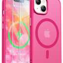 ORETECH Magnetic for iPhone 14 Case, [Compatible with MagSafe] [2 Pcs Screen Protectors] [15 FT Drop Protection] Frosted Translucent Back Shockproof Protective Cover - Hot Pink