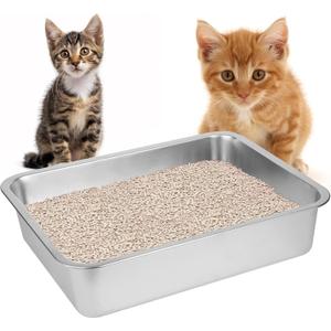 Stainless Steel Cat Litter Box for Big Cats,Large Metal Cat Litter Box-Easy to Clean,Small Stainless Steel Litter Box(17.5" L x 13.6" W x 4.1" H).