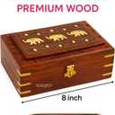TOSQP27 Gift Jewelry Box Brass Elephant Inlay Hand-Carved Rosewood 8-Inch Wooden Keepsake Storage Box Velvet Lined Gift for Women, Girls, Mom Artisan Made Organizer