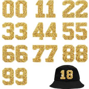20Pcs Iron On Patches Rhinestone Numbers 0-9 Glitter Crystal Number Stickers Bling Rhinestone Numbers Iron On Alphabet Applique Patches for Clothing Jeans Shoes Hats Repair Decoration(Gold)
