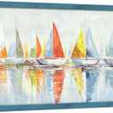 Coastal Wooden Framed Wall Art: Abstract Ocean SailBoat Picture Seascape Print Beach Painting Nautical Artwork for Bathroom 60"x30"