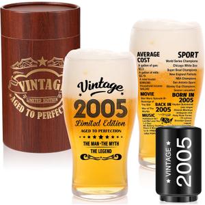 Unique 21st Birthday Gift For Man - Beer Glasses Gifts 20 Oz 2-Sided Beer Drinking Glass (1 Count) and Opener - Vintage 2005 Beer Glass21st Birthday Decorations Party Supplies, 3.5in*7.2in