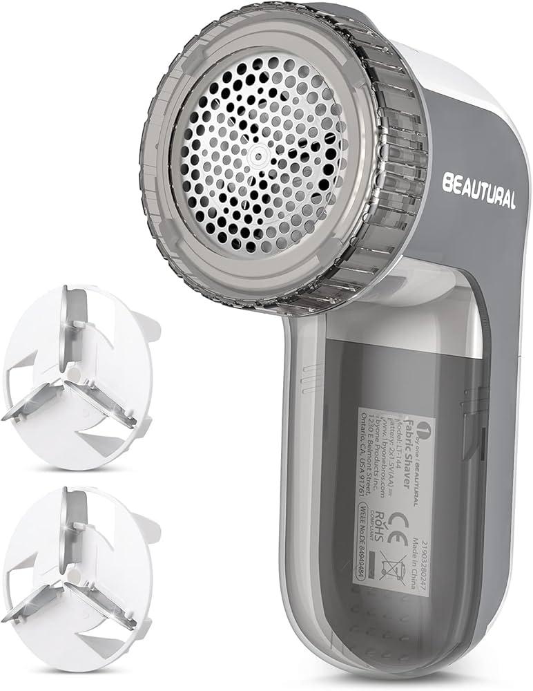 BEAUTURAL Fabric Shaver and Lint Remover, Sweater Defuzzer with 2Speeds, 2 Replaceable Stainless Steel Blades, Battery Operated, Remove Clothes Fuzz, Lint Balls, Pills, Bobbles Gray
