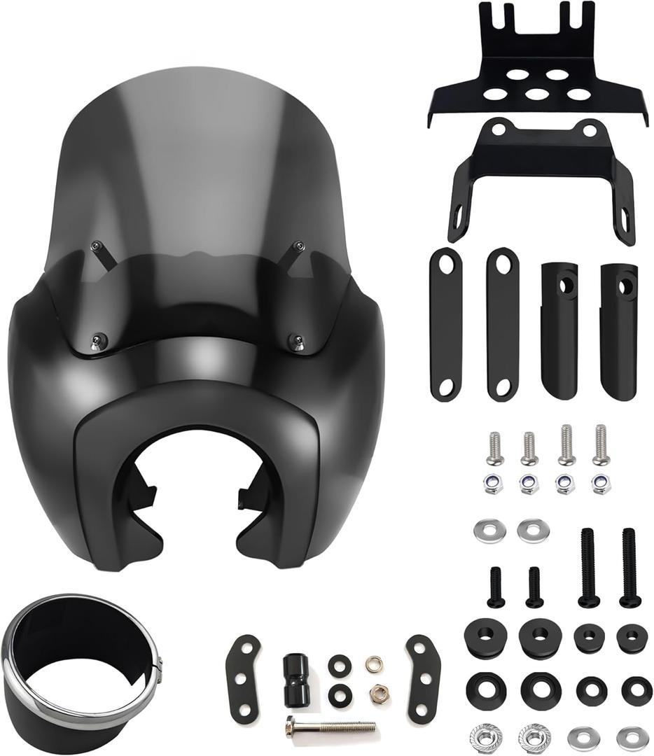 FATECIM Motorcycle 5.75" Headlight Fairing with 13" Smoke Windshield Windscreen & Mounting Kit Headlight Extension Block For Harley Low Rider S FXLRS 2020 2021 2022 2023 (13" Smoke Windscreen)