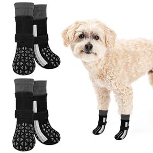 SCENEREAL Anti Slip Dog Socks to Prevent Licking Paws, Dog Shoes for Hot/Cold Pavement, Paw Protector Traction Control on Hardwood Floor, Dog Shoes Booties for Puppy Senior Dogs S