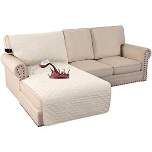 Turquoize 100% Waterproof Sofa Covers Chaise Lounge L Shape Sofa Protector Slip Cover Triple Non-Slip Sofa Slipcover for Sectional Couch Cover for Pets, Kids (Chaise, Ivory)