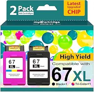 67XL Ink Cartridges Black/Color Combo Pack Replacement for HP Ink 67 67XL HP Printer Ink High Yield Works with DeskJet 2755e 2855e 2700 2800e 2700e 4255e 4155e Envy 6055e 6000 6455e 6400 (2Pack)