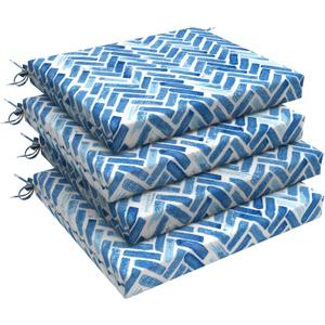 LVTXIII Outdoor Chair Cushions, Fade-Resistant Patio Furniture Cushions Outdoor Square Corner Chair Pads with Ties for Dining Chairs and Garden Furniture Decoration, 18.5"x16"x2" Set of 4, Blue Bricks