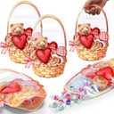 Spakon 50 Pcs Valentine's Day Plastic Goodie Bags with Handles 10.1 x 7.3 Inch Heart Bear Clear Sealing Pouches for Candy Snacks Trick or Treat Gift Bags for Holiday Birthday Party Favor Decoration