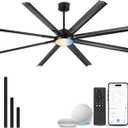 84 Inch Industrial Ceiling Fan with Light, Large Ceiling Fan with 8 Aluminum Blades, Works with Alexa, 6-Speed Reversible DC Motor, 3 CCT Settings, Ideal for Covered Outdoor Spaces, CF04BK-84