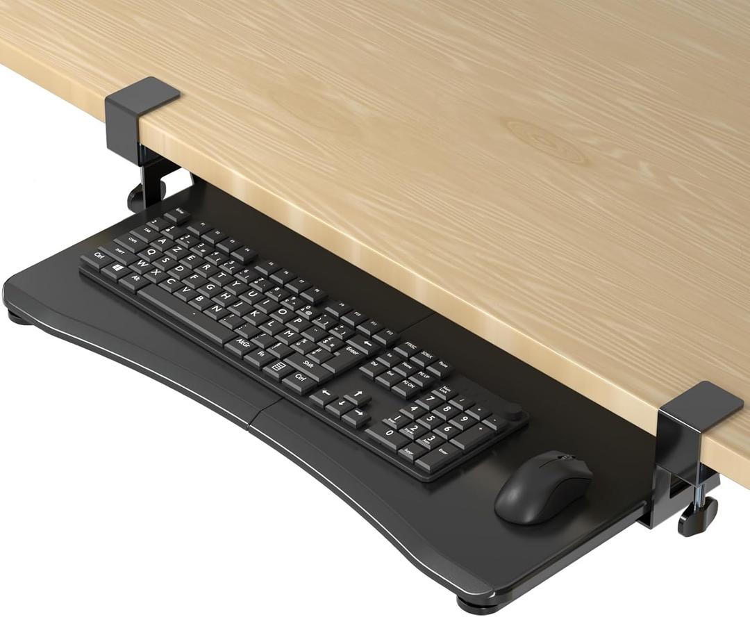 suptek Keyboard Tray Under Desk Pull Out with C Clamp Mount, Computer Keyboard & Mouse Tray, 25.6 (30 Including Clamps) x 11.8 inch Slide Out Platform Computer Drawer for Typing, Black, DSF1