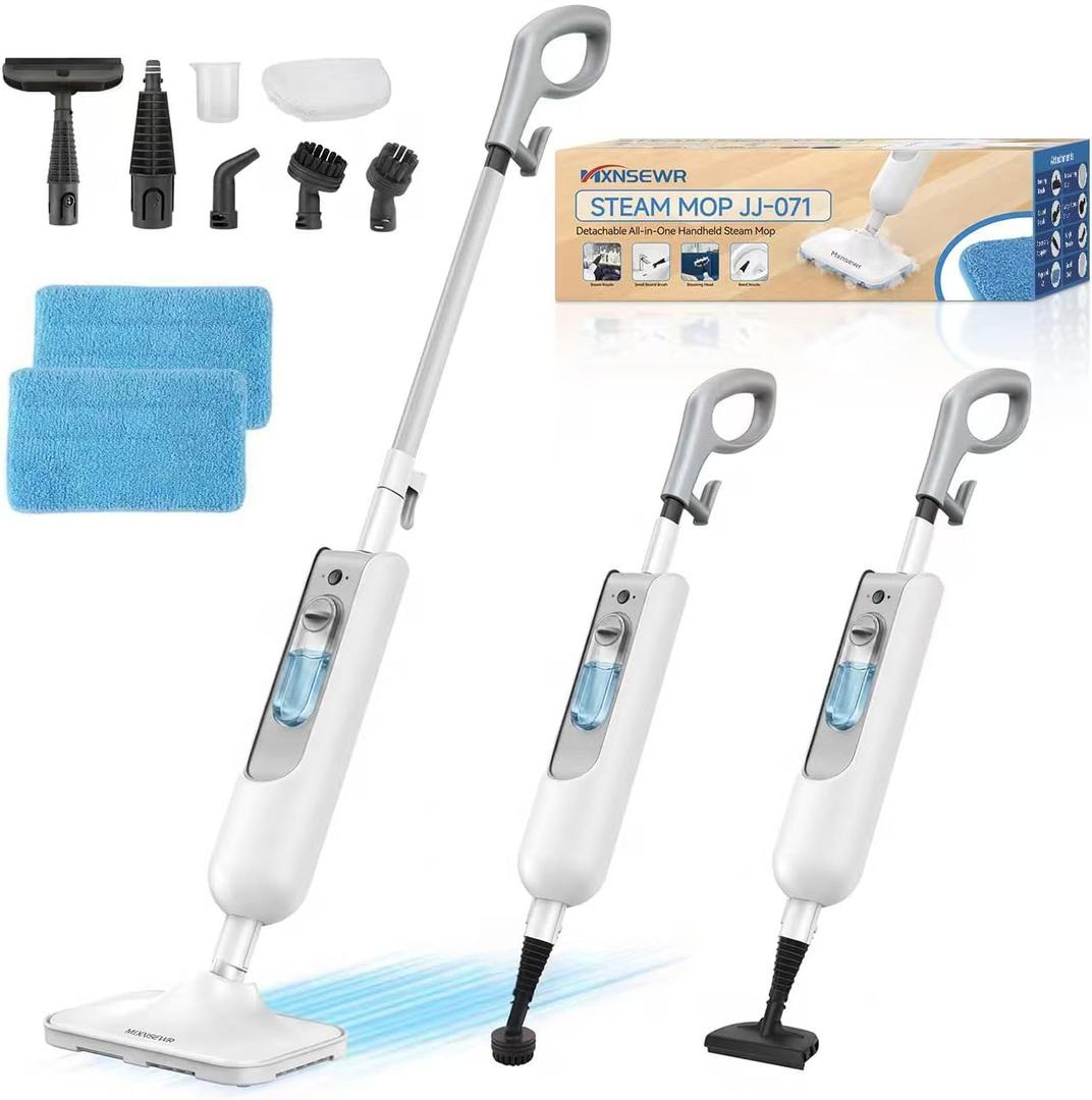 Steam Mop All-in-one Multi-Functional Powerful Steam Cleaner, Handheld Detachable Floor Steamer with 2 Steam Level, 380ML Water Tank & 23FT Power Cord for Whole Home Use