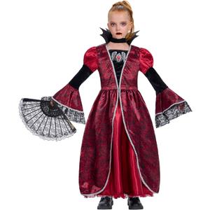 IKALI Girls Vampire Costume Outfit, Kids Princess Fancy Dress Up Gown for Halloween Party (10-12 Years)
