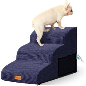 Dog Stairs for Small Dogs,3-Step,Foam Dog Steps&Ramps for Couch/High Beds with Waterproof &Removable Cover, Non-Slip, Blue