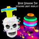 DERAYEE Halloween Basket Stuffers for Kids, 3PCS LED Pumpkin Skull Light Up Spinning Tops Halloween Spinning Toys Gifts for Halloween Party Favors Goodie Bag Fillers Classroom Rewards