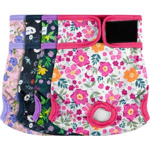 4 Pack Reusable Female Dog Diaper, Highly Absorbent Doggie Diapers for Female Dogs, Dog Diaper Large, Flowers