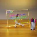 Acrylic Dry Erase Board with Light 11.8 X 7.9” Clear Light up Dry Erase Board with Stand Desktop Glow Memo LED Letter Rewritable Message Board White Board LED Note Board with 7 Color Markers