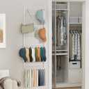 HapiRm Over Door Hat Organizer - 4 Tier Wall Mounted Hat Rack with 24 Hooks and 10 Movable Clips, Hanging Baseball Cap Organizer Storage Holds to 34 Caps for Door, Bedroom, Closet (White)