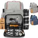 Rnoony Picnic Backpack for Camping, Picnic Basket for with Insulated Cooler Bag and Bottle Pouch,Camping Gifts for Couples with Lightweight Blanket and Cutlery Set for Family, Couple and Hiking