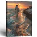Framed Canvas Jesus and the Lamb Walking on the Beach Wall Decor Wall Art Gallery Decor Unique Print Wall Decor for Living Room Bedroom Church Home Decor 24x36 Inch Ready to Hang