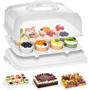VGOODALL Cake Carrier, 12 Capacity Large Cupcake Holder, 3-in-1 Rectangular Cake Containers for Pies Muffin Candies Fruits Snacks, Dessert Storage Box for Parties, Picnics, Baking(1410.85) (White)