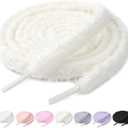 2 x Stepace 2 Pairs Flat Fuzzy Shoe Laces for Sneakers 10mm Wide Thick Shoelaces for Casual Shoes (63Inch(160cm), Off-white)