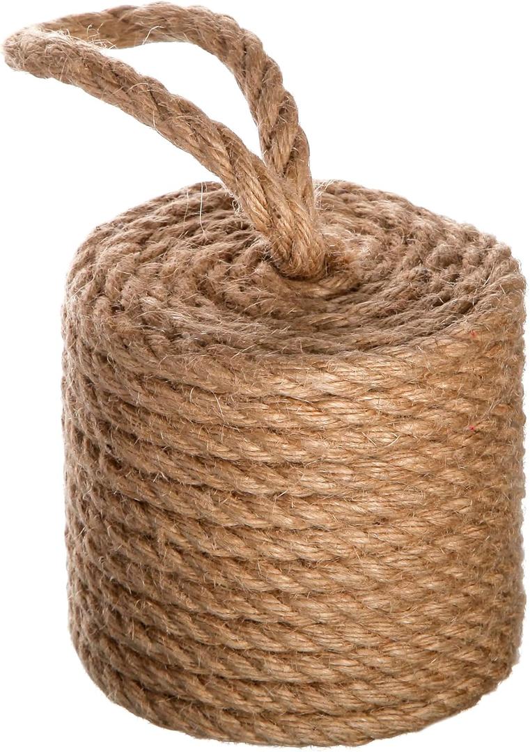 Rustic Jute Rope Door Stopper - Heavy-Duty 3.5lb Cylindrical Doorstop with Handle - Nautical Decor Weighted Floor Door Stop for Interior, Exterior, Barn Doors - Natural Fiber