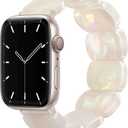 Newlibery Resin Stretchy Watch Bands Women Compatible with Apple Watch 38mm 40mm 41mm 42mm (S11/10) Tortoise Light Bracelet Beaded Elastic Strap for iWatch Series11/10/9/8/7/6/5/4/3/2/1/SE/Ultra (M) (Ivory White)