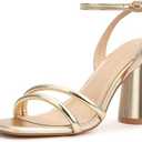 Viciously Vixen Women's Block High Heels Square Toe Heeled Sandals Ankle Strap Shoes 8