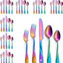 Rainbow Silverware Set for 8, 40-Piece Stainless Steel Flatware Set, Shiny Rainbow Metal Cutlery Set, Include Fork, Knife and Spoon Set, Dishwasher Safe