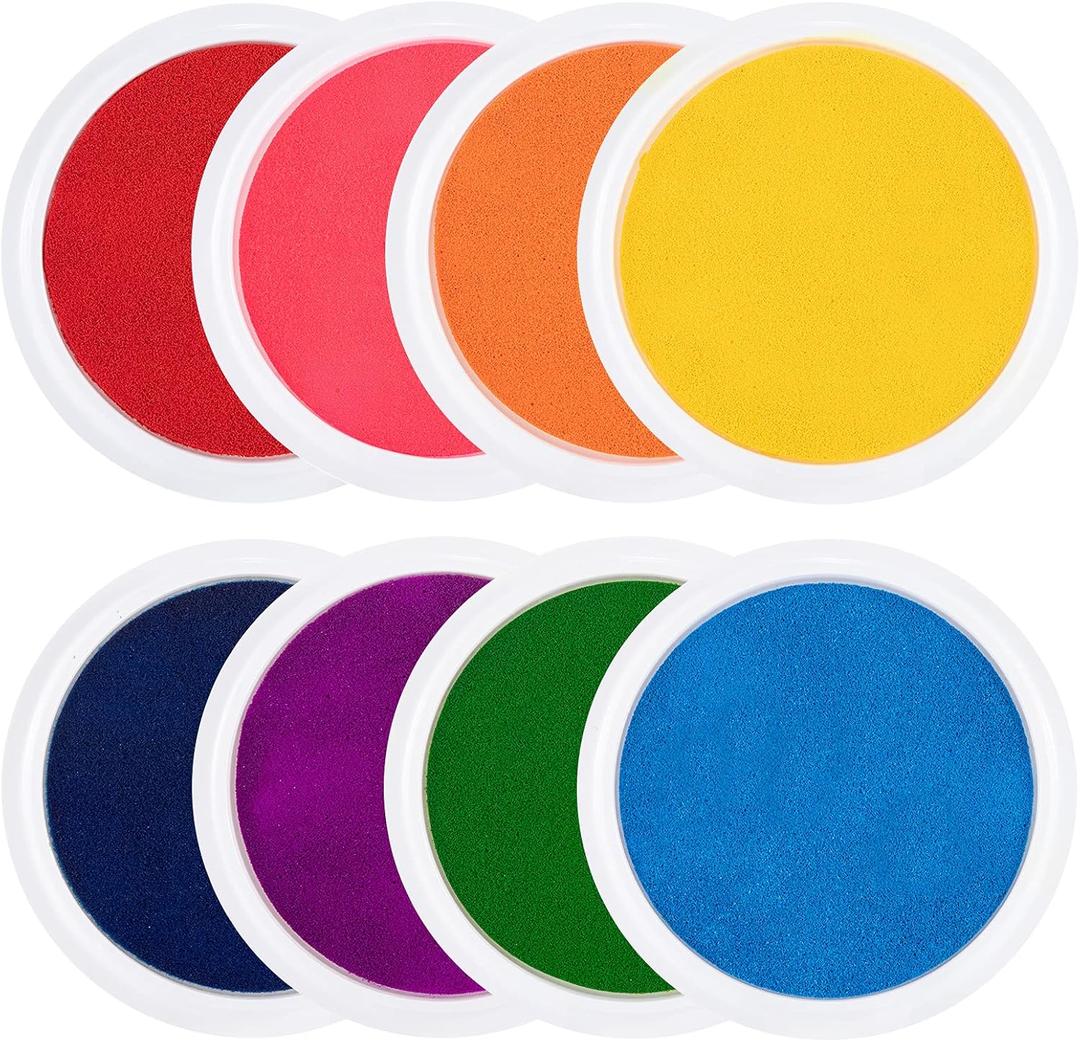 7" Large Ink Pads for Kids - Handprint Footprint Size Rainbow Stamps Pad, Safe & Washable Ink Pad for Fingerprint Painting Card Making Stamp Crafting Paper Wood Fabric Scrapbook Kids Birthday Gifts (8 Colors Round)