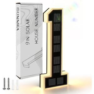 ISUNMEA 9 Inch Solar Lighted House Numbers for Outside, Light Up Waterproof LED Address Numbers Signs for Houses, Large Personalized Illuminated Exterior Modern House Numbers Light (1-Black, 9IN)