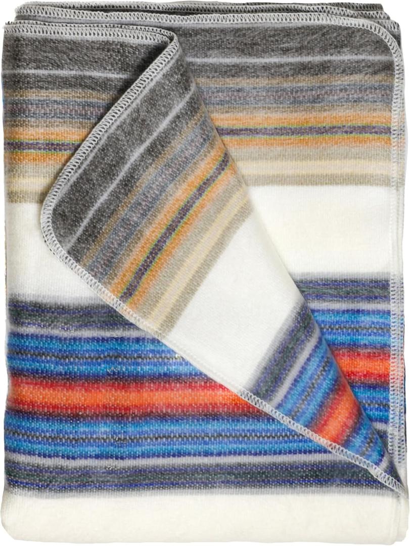 Alpaca Wool Throw Blanket | Warm, Ultra-Soft, 85" x 65" | Breathable, Non-Itchy Blanket-Throw | Hypoallergenic and Beautiful Fabric (Blue & Orange)