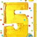 Sratte Piñata Birthday Party Decorations Gold Foil Piñata with Stick Blindfold Confetti for Boy Girl Birthday Anniversary Celebrations Fiesta Supplies(Number 5)