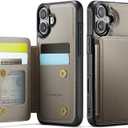 Vinich for iPhone 16 Plus Wallet Case with Card Holder, RFID Blocking Credit Slots Kickstand Shockproof Phone Cover Fit for iPhone 16 Plus 6.7" Gray