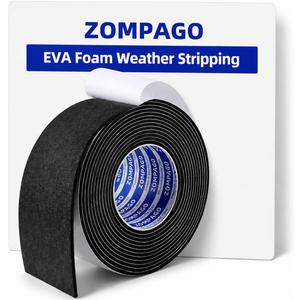ZOMPAGO Foam Tape 3.2in x16.4FT Weather Stripping Black Self Adhesive EVA Foam Seal Strip for Door Window Insulation Gap Blocker Soundproofing