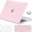EooCoo Compatible with MacBook Air 13 inch Case M5 2026-2022 M4 M3 M2 Model A3449 A3240 A3113 A2681, Mac Air 13.6 inch Hard Shell & Keyboard Cover & Screen Film & Type-C, Crystal Pink