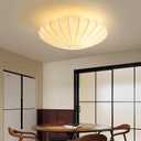 ziidoo 2-Light Semi Flush Mount Ceiling Light,15.7in White Imitation Silk Wabi Sabi Round Lantern 3000K Modern Close to Ceiling Light fixtures for Bedroom Living Room Entryway Hallway
