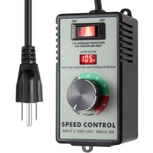AC Motor Speed Controller 110-120V / 15A Max, Variable Fan Speed Controller AC Electronic Voltage Regulator with Overload Protection Switch & Voltage LED Display Screen Plastic