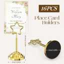 Urban Deco 16 Pieces Table Card Holder Place Card Holders 4 inches Steel Card Holders for Photos, Food Signs, Memo Notes, Weddings, Restaurants, Birthdays (Gold Pentagram)