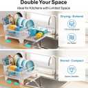 GSlife Expandable Dish Drying Rack for Kitchen Counter, Large Capacity 2-in-1 Rust Resistant Dish Drainer with Swivel Spout and Pull Out Over Sink Extension, 16.7" W x 12.6"-22.4" L, White