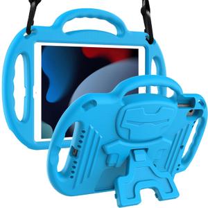 LTROP Kids Case for iPad 9th/8th/7th Generation 10.2 Inch with Shoulder Strap, Shockproof Lightweight Handle Stand Child Bumper Case, Blue