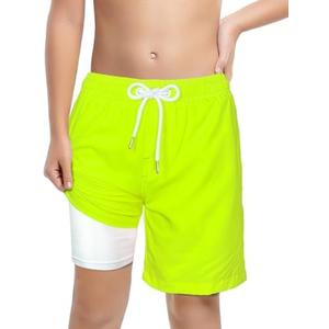 LUCOWEE Boys Swim Trunks Soft Boxers Lined no Chafe Swimsuit Bathing Shorts Sandless Quick Dry UPF 50+ Functional Drawstring, Fluorescent Lime, XL