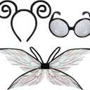 Yinder Fly Costume Accessories Bug Antenna Headband and Glasses Holographic Halloween Wings Set Cosplay Party Favors for Women, Men